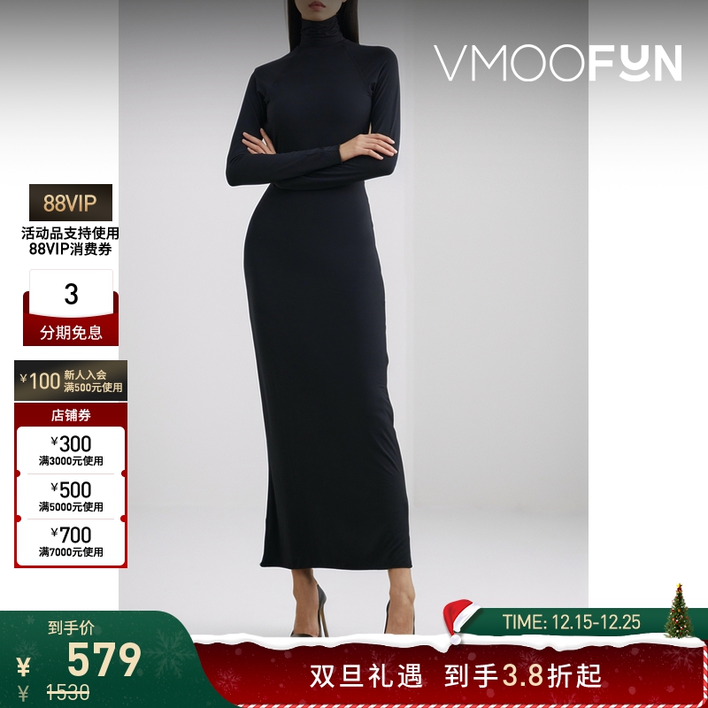 【折扣】The Line By K 早春女露背高领小黑裙连衣裙