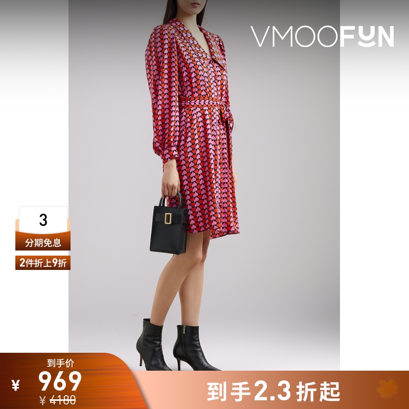 【折扣】DVF 女优雅系带印花绉纱迷你连衣裙