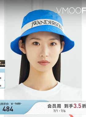 JW Anderson女士夏季蓝色刺绣拼接软壳面料渔夫帽