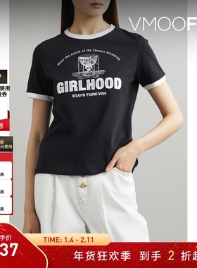 【折扣】YCH 女刺绣印花棉质平纹布T恤