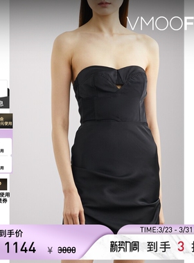 RtA 春夏女抹胸褶饰缎面迷你连衣裙小黑裙礼服裙