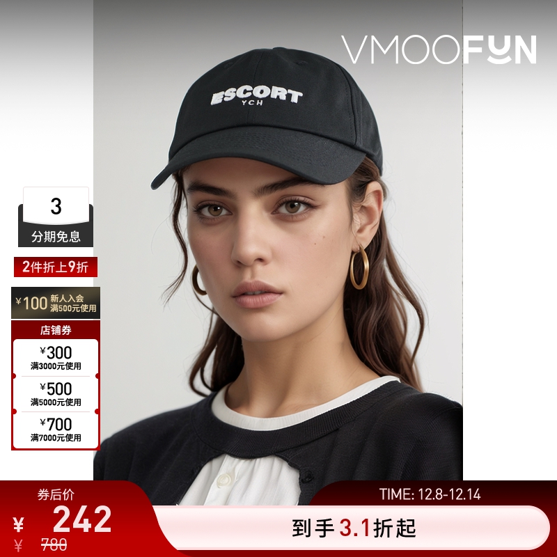 【折扣】YCH 女刺绣棉质斜纹布黑色棒球帽