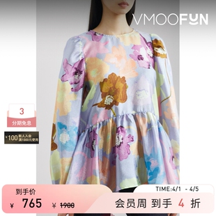 Stine 春夏女印花缎布光泽感女衫 长袖 上衣 Goya