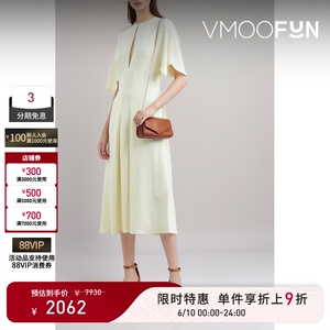 【限时折上9折】VICTORIA BECKHAM春女士挖剪拼接绉纱中长连衣裙