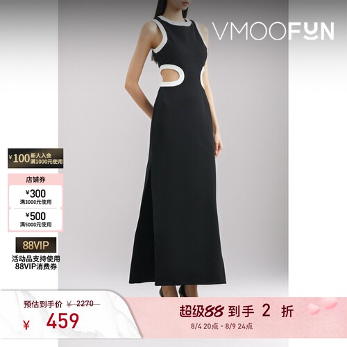【折扣】STAUD春夏女士挖剪双色双罗纹连衣裙小黑裙
