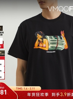 【折扣】ICECREAM 夏季男品牌标志印花棉质打底衫T恤