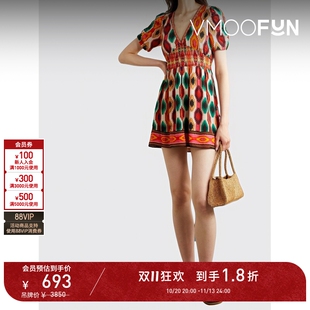 【D11抢先购】Alice + Olivia 女皱褶装饰印花双绉迷你连衣裙