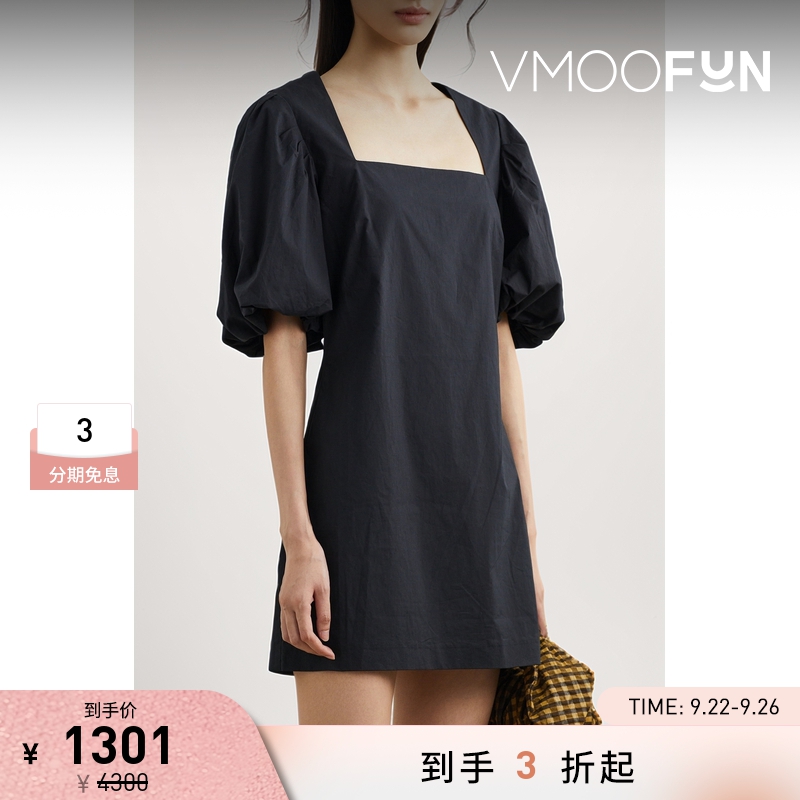 【折扣】FRAME 女士黑色棉质方领连衣裙