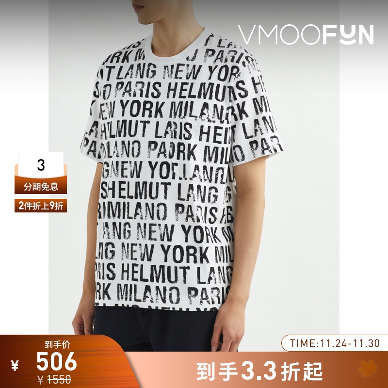 【折扣】HELMUT LANG 春夏男宽松印花纯棉平纹布T恤