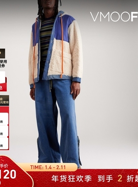 【折扣】GREG LAUREN 秋冬男拼接牛仔抓绒连帽夹克