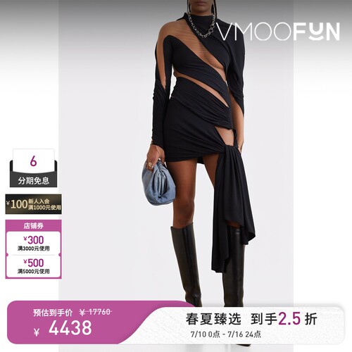 Mugler 春夏女解构弹力布绢网迷你连衣裙