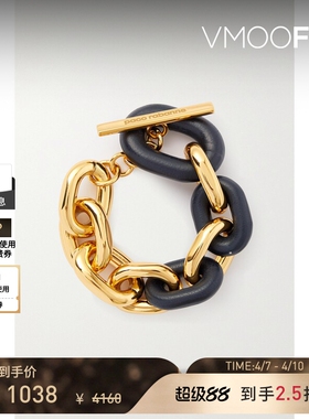 【秒杀】Paco  Rabanne 女金属黑色皮革拼接手链