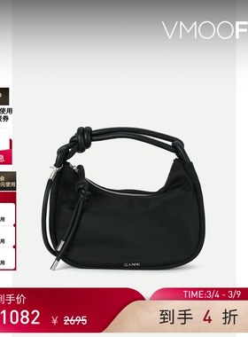 【38焕新周】GANNI女结饰软壳面料黑色手提包腋下包