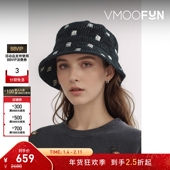 R13 新年礼物 女刺绣棉质灯芯绒黑色渔夫帽