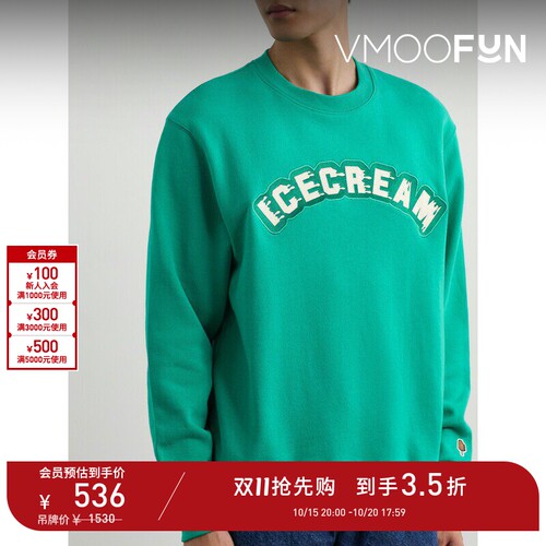 【D11抢先购】ICECREAM 秋冬男绿色品牌标志刺绣卫衣