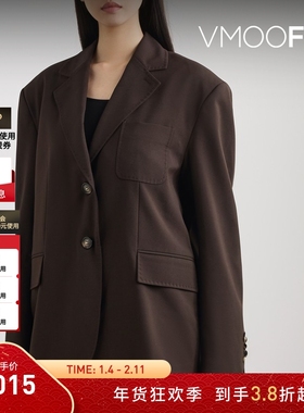 【折扣】YCH 秋冬女棉质边饰平纹布西装外套