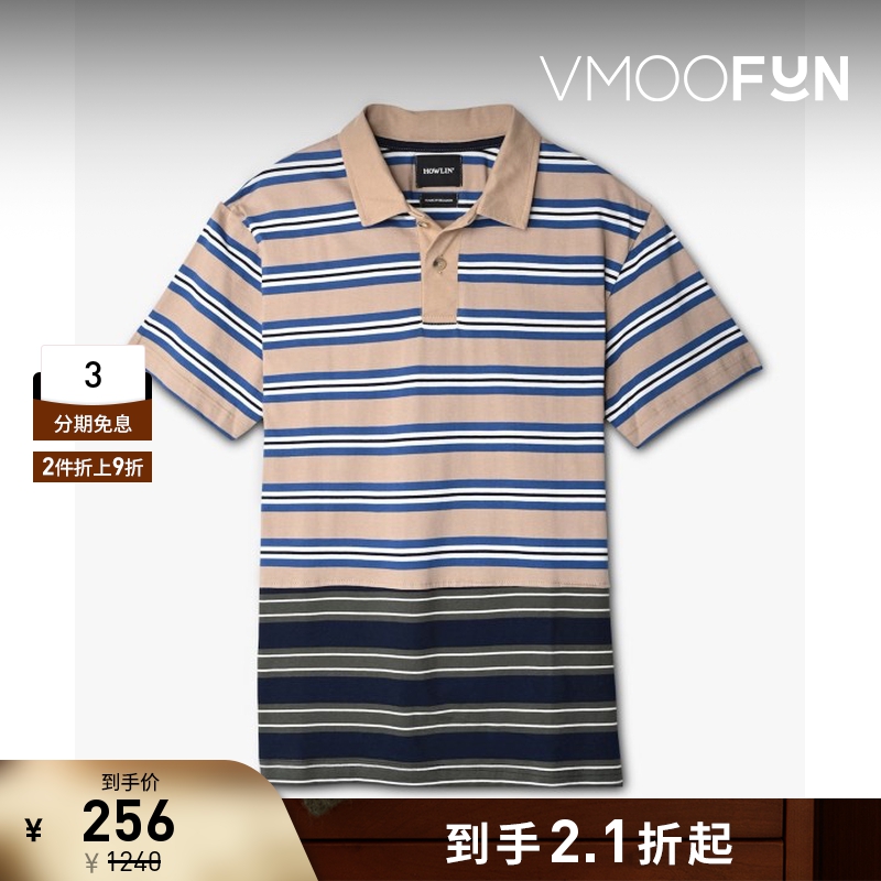 【折扣】Howlin' 男士条纹拼色纯棉平纹布 Polo 衫
