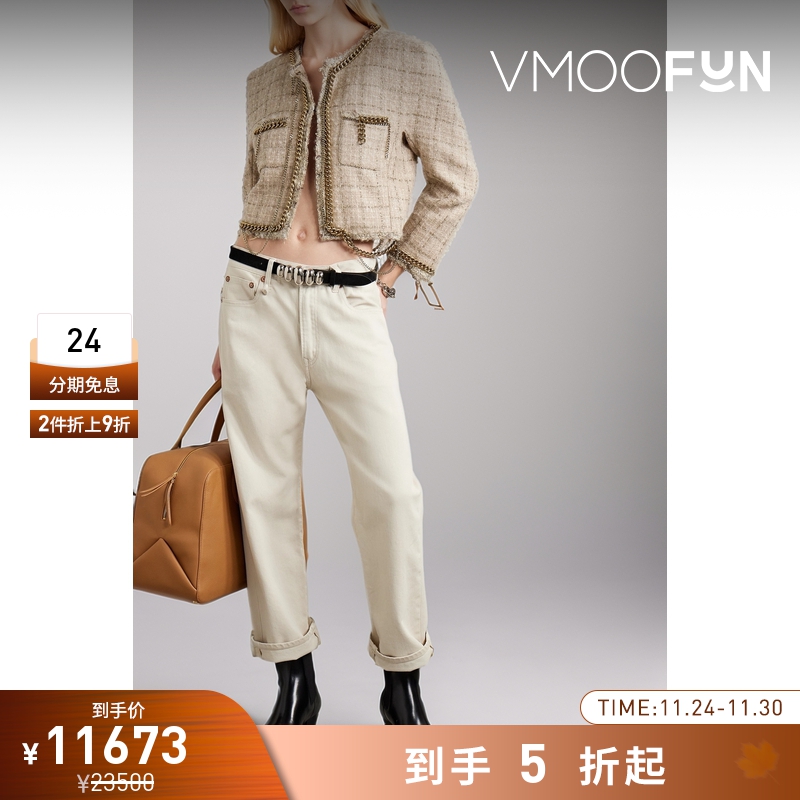 【折扣】R13 女链条缀饰金属感羊毛混纺花呢短款外套