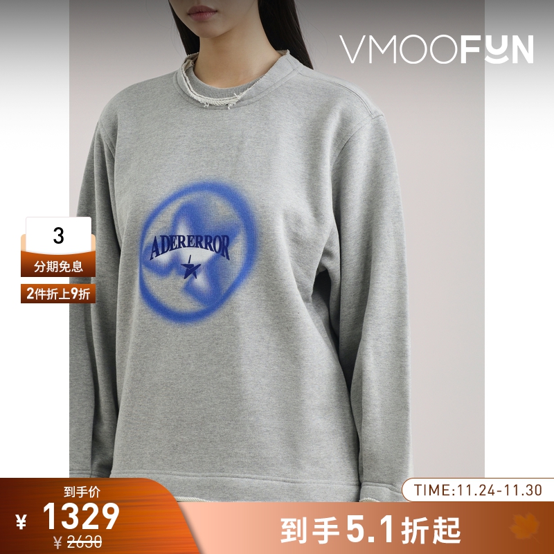 【折扣】Ader Error 秋冬女仿旧印花棉质平纹布卫衣