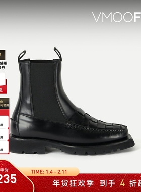 【折扣】HEREU Alda 秋冬女士简约大气编织皮革切尔西靴