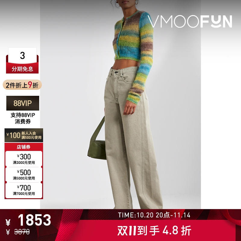 【折扣】Re Done 早春女条纹多巴胺镂空开襟衫毛衣外套