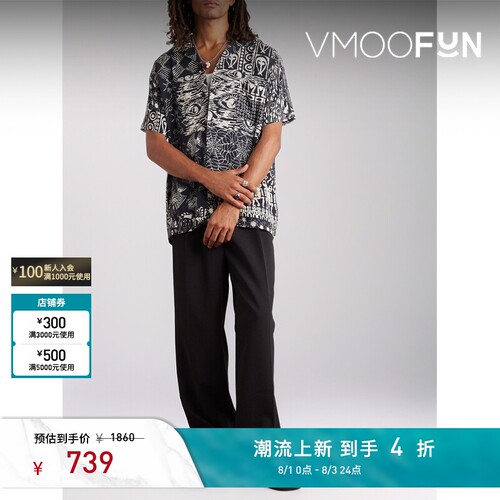 YMC春夏男士印花斜纹布黑色短袖衬衫