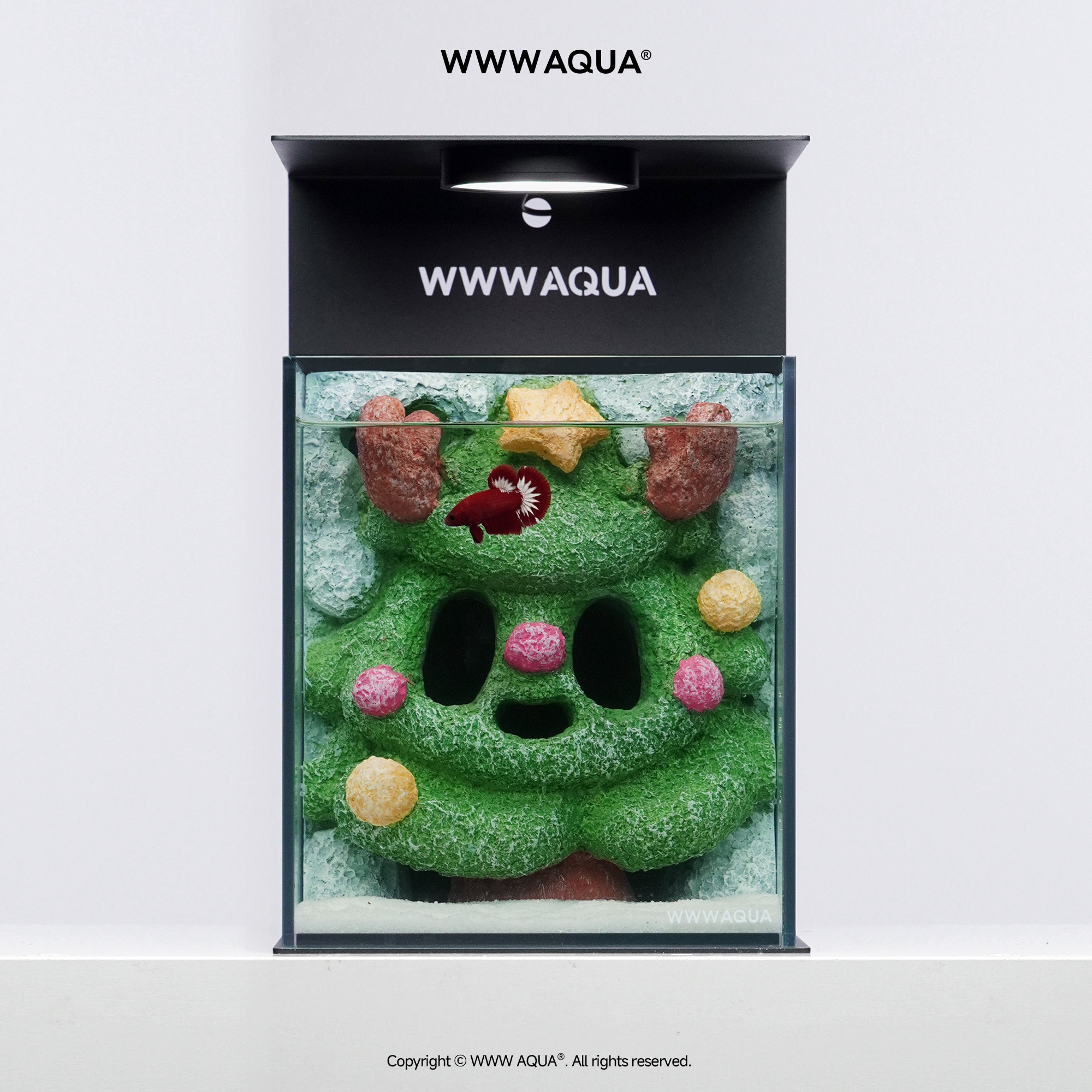WWWAQUA鬼马系列古斯特圣诞森灵限定圣诞树桌面造景斗鱼玻璃鱼缸
