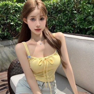 纯欲结吊带背心女带胸垫外穿内搭袖 夏季 双肩带美背辣妹上衣