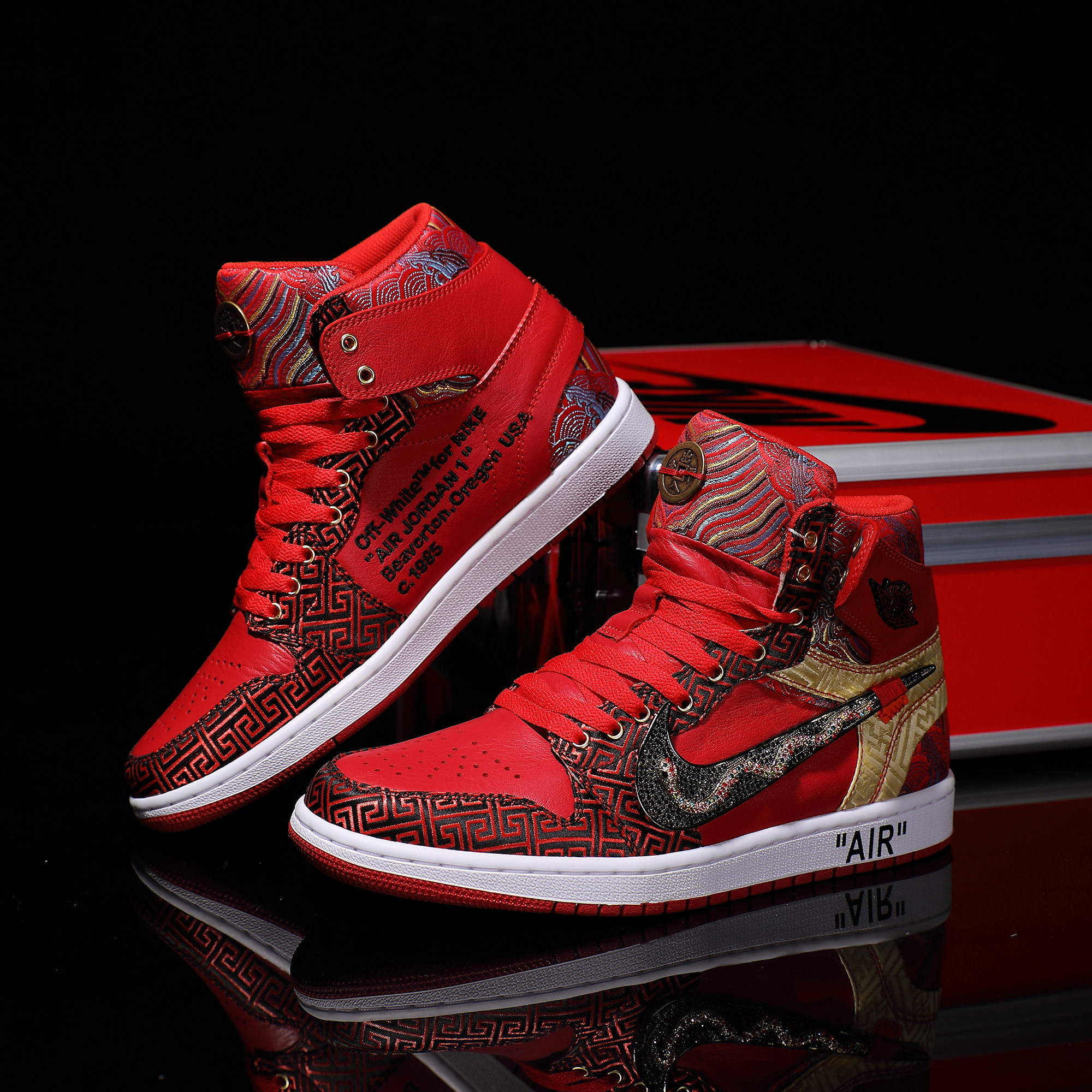 Nike耐克 【定制球鞋】Air Jordan1国风新年款头层牛皮刺绣潮鞋