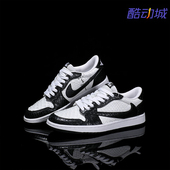 定制球鞋 Air Jordan1黑白熊猫倒钩蟒蛇皮情侣款 Nike耐克 潮鞋