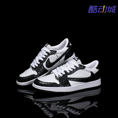 Nike耐克 【定制球鞋】Air Jordan1黑白熊猫倒钩蟒蛇皮情侣款潮鞋