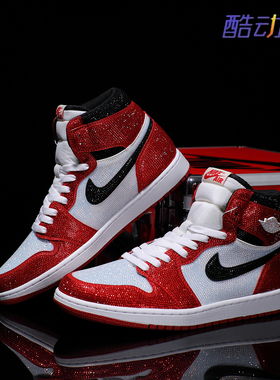 Nike耐克 【定制球鞋】Air Jordan1芝加哥白红高帮满钻情侣款潮鞋