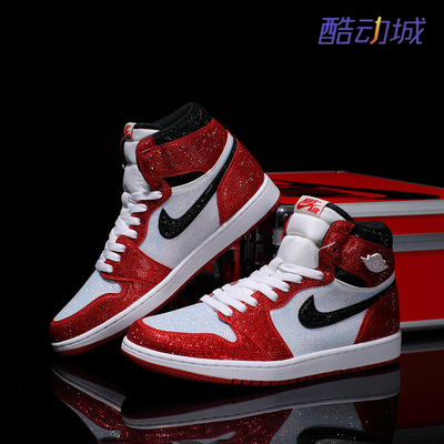Nike耐克 【定制球鞋】Air Jordan1芝加哥白红高帮满钻情侣款潮鞋