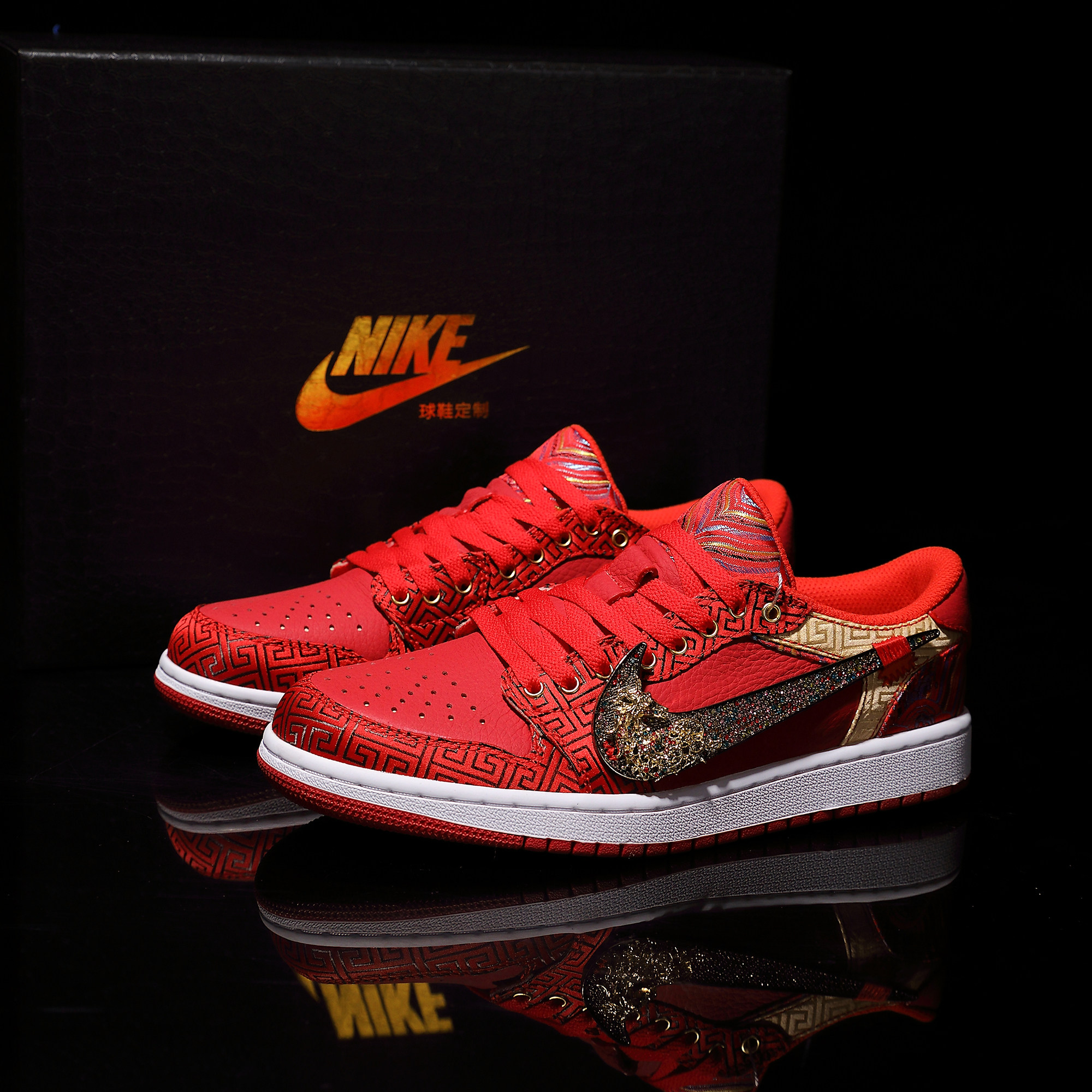 Nike耐克 【定制球鞋】Air Jordan1国风新年款刺绣头层牛皮潮鞋