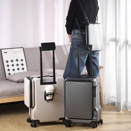 前开盖铝框拉杆箱20寸可登机侧挂包旅行密码皮箱结实耐用行李箱女