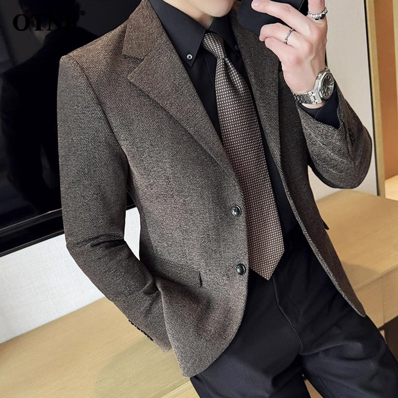 轻奢西装外套男2025年秋季新款商务休闲翻领外套高级感加厚西服潮