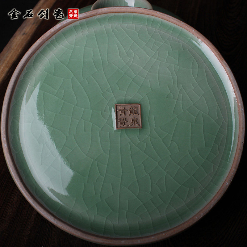 龙泉青瓷哥窑开 ??片文房四宝超大款盖碗印泥盒书画 画篆刻朱砂