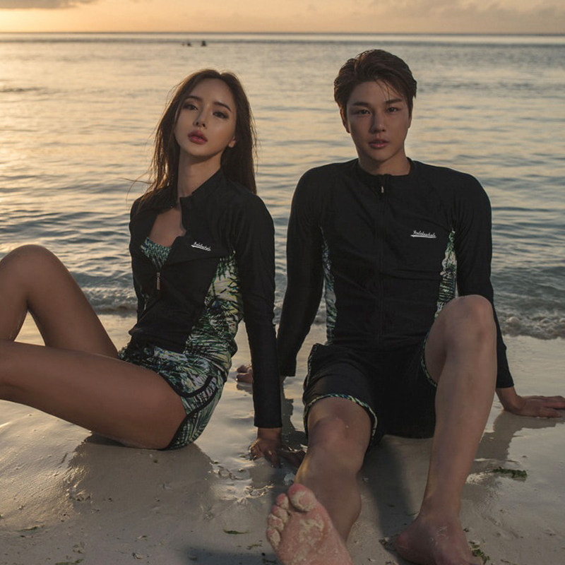 韩国情侣潜水服女分体遮肚显瘦套装长袖冲浪服男水母衣泡温泉泳装