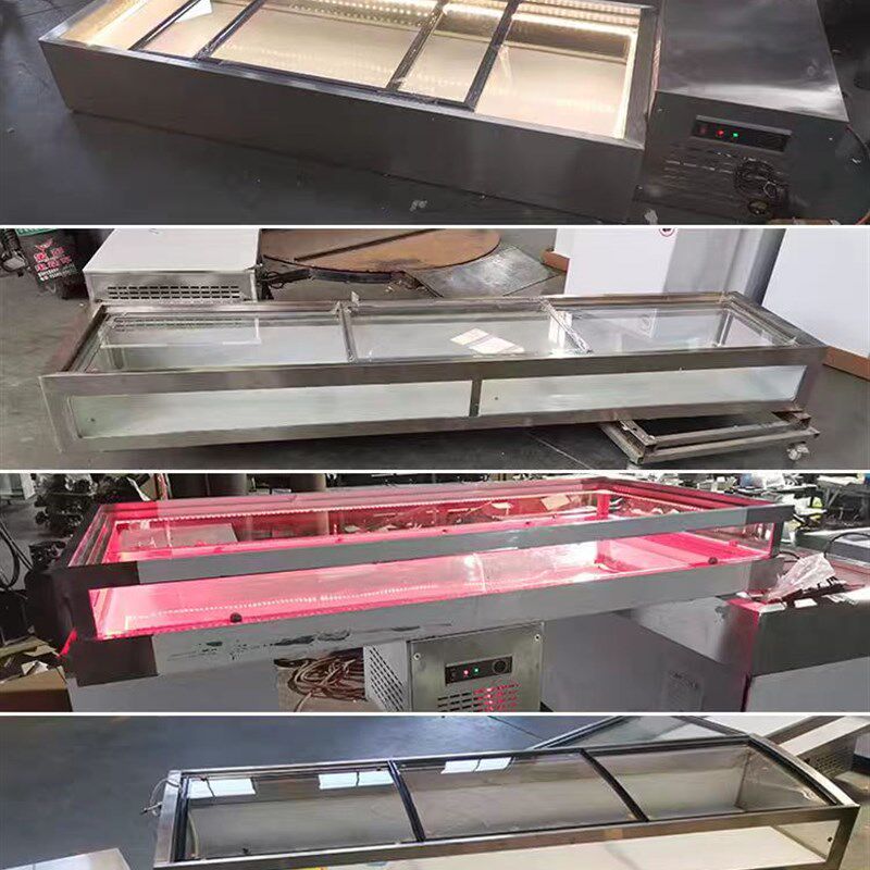 定制海鲜冰台点菜台鸭脖展示柜冷藏不锈钢摆摊烧烤串串阶梯式展台