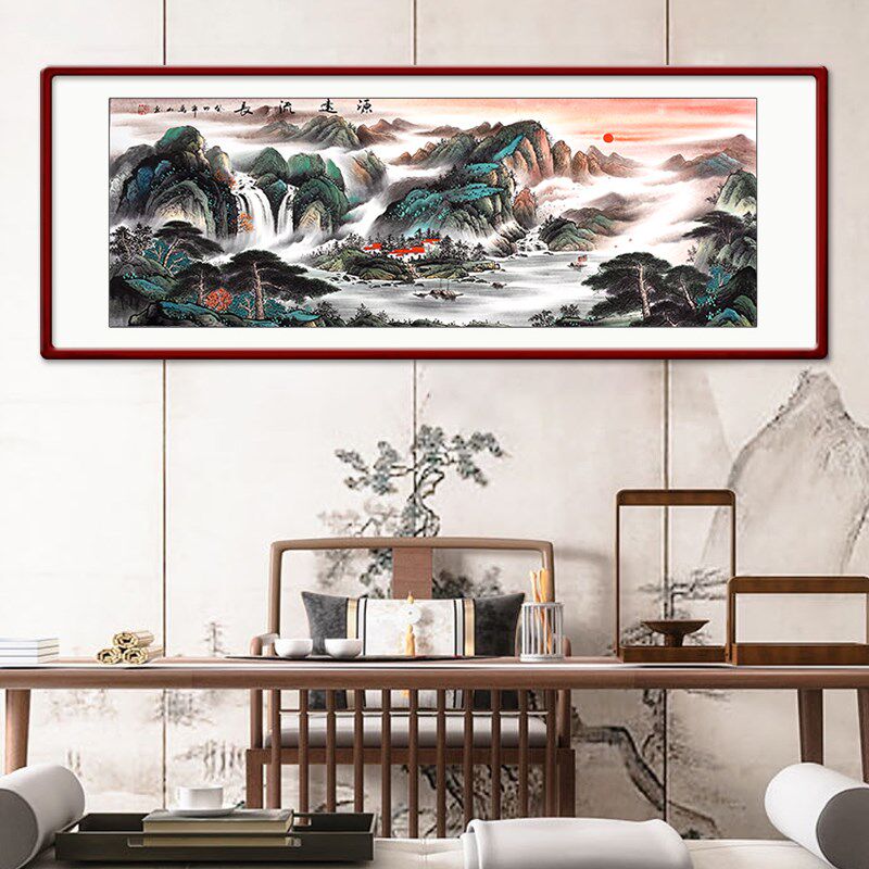 国画山水画手绘真迹旭日东升客厅挂画办公室字画装饰画沙发墙壁画