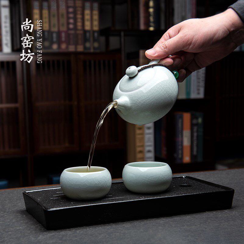 汝窑一壶两杯二人茶具中式茶壶套装2人高端轻奢单人茶具高颜值