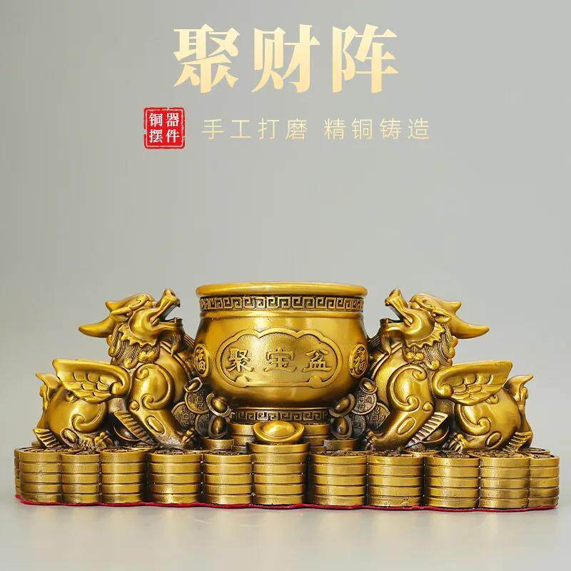 纯铜貔貅公母一对聚宝盆聚财阵摆件客厅招财生财家居店铺公司前台