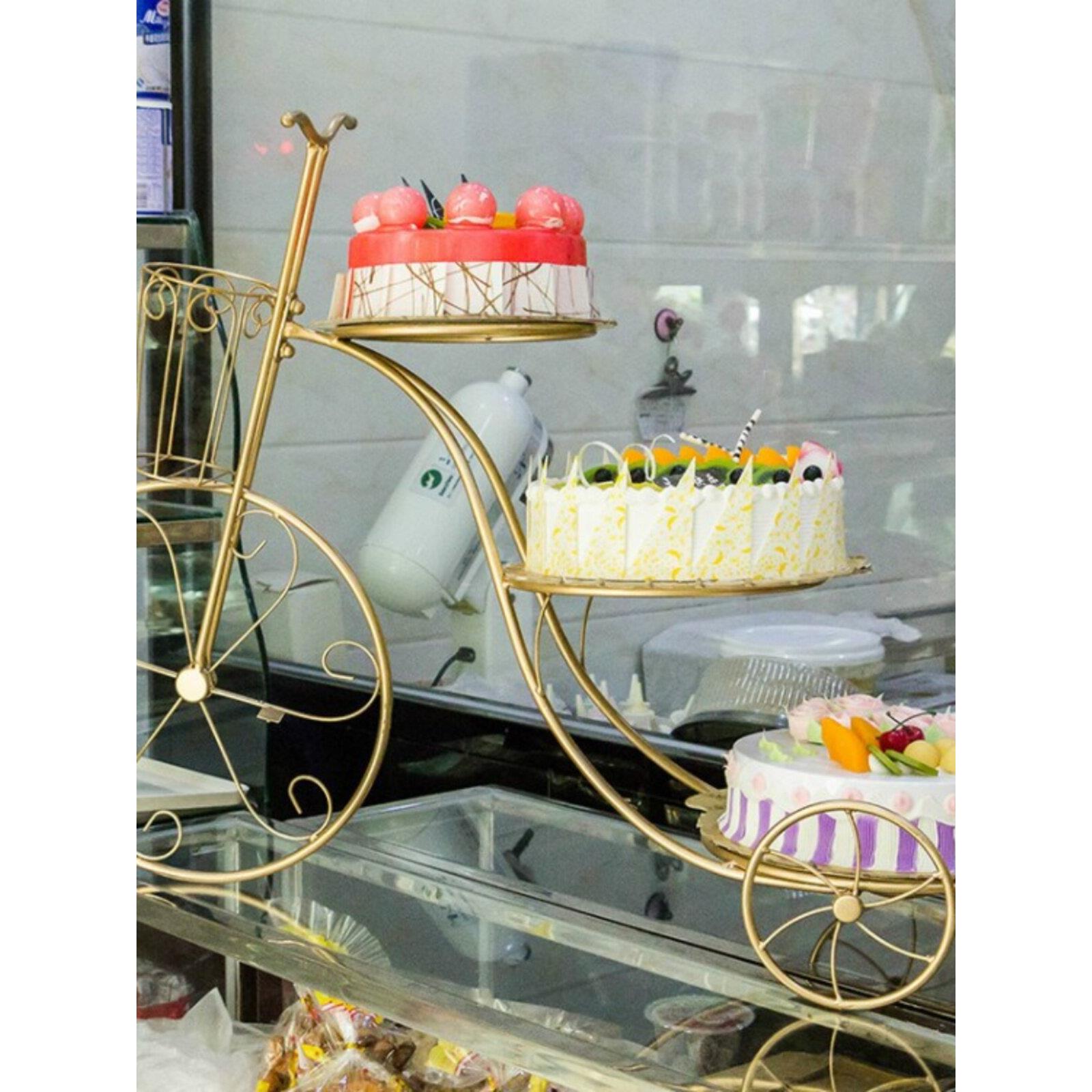 婚庆蛋糕架多层甜品台店铺橱窗摆件金色铁艺自行车三层装饰展示架