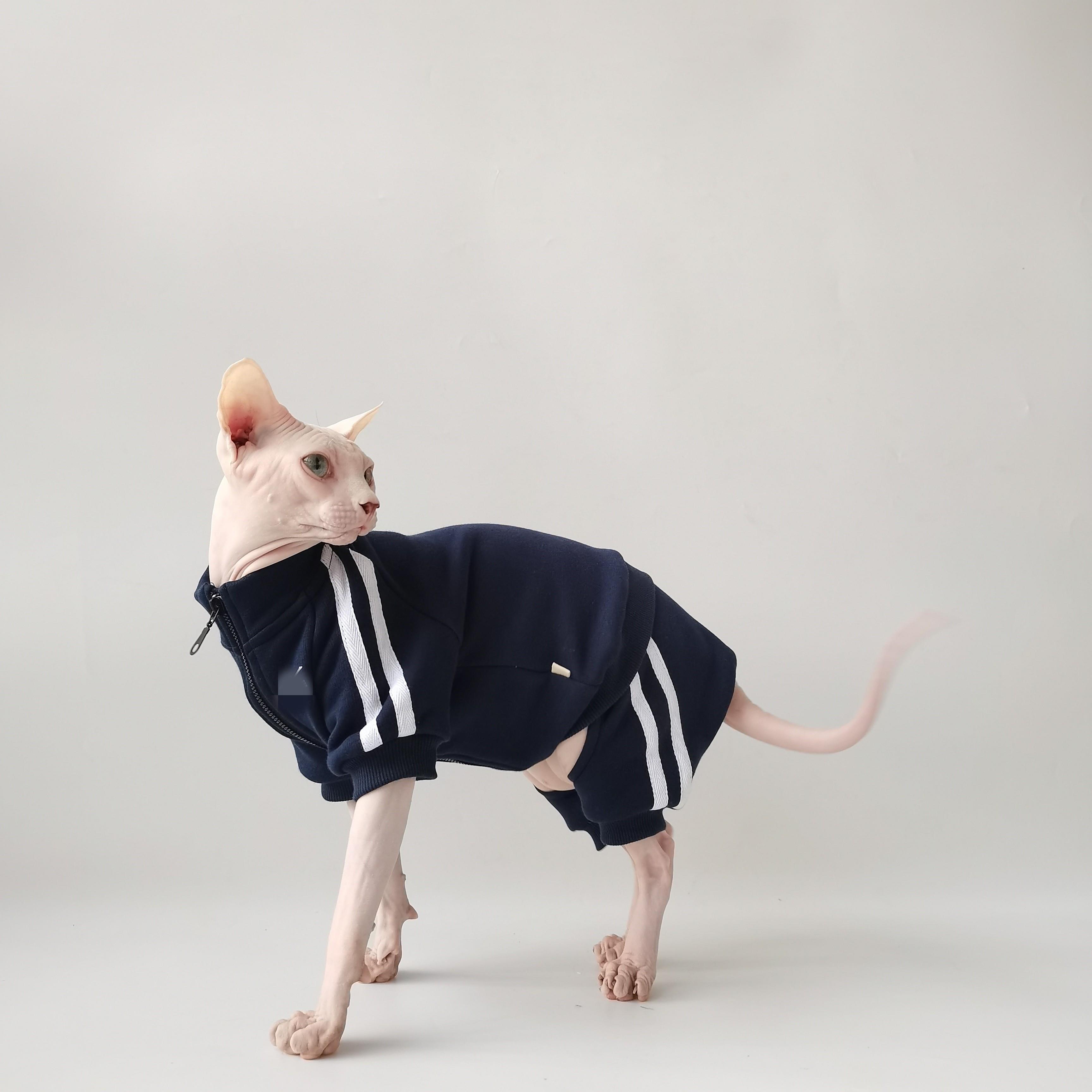 秋冬加绒运动四脚衣斯芬克斯无毛猫德文衣服面料柔软舒服拉炼防夹