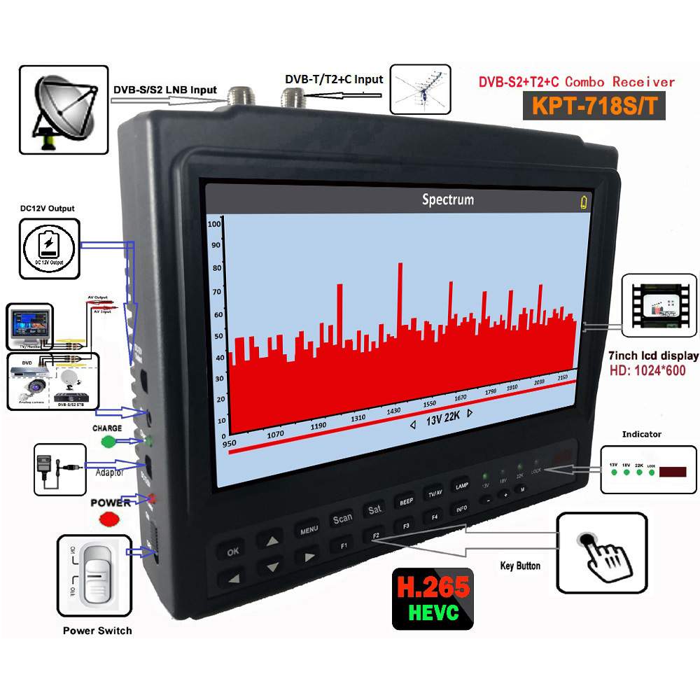 寻星仪KPT-718ST DVB-S2/T2/C Spectrum Satellite Finder Meter