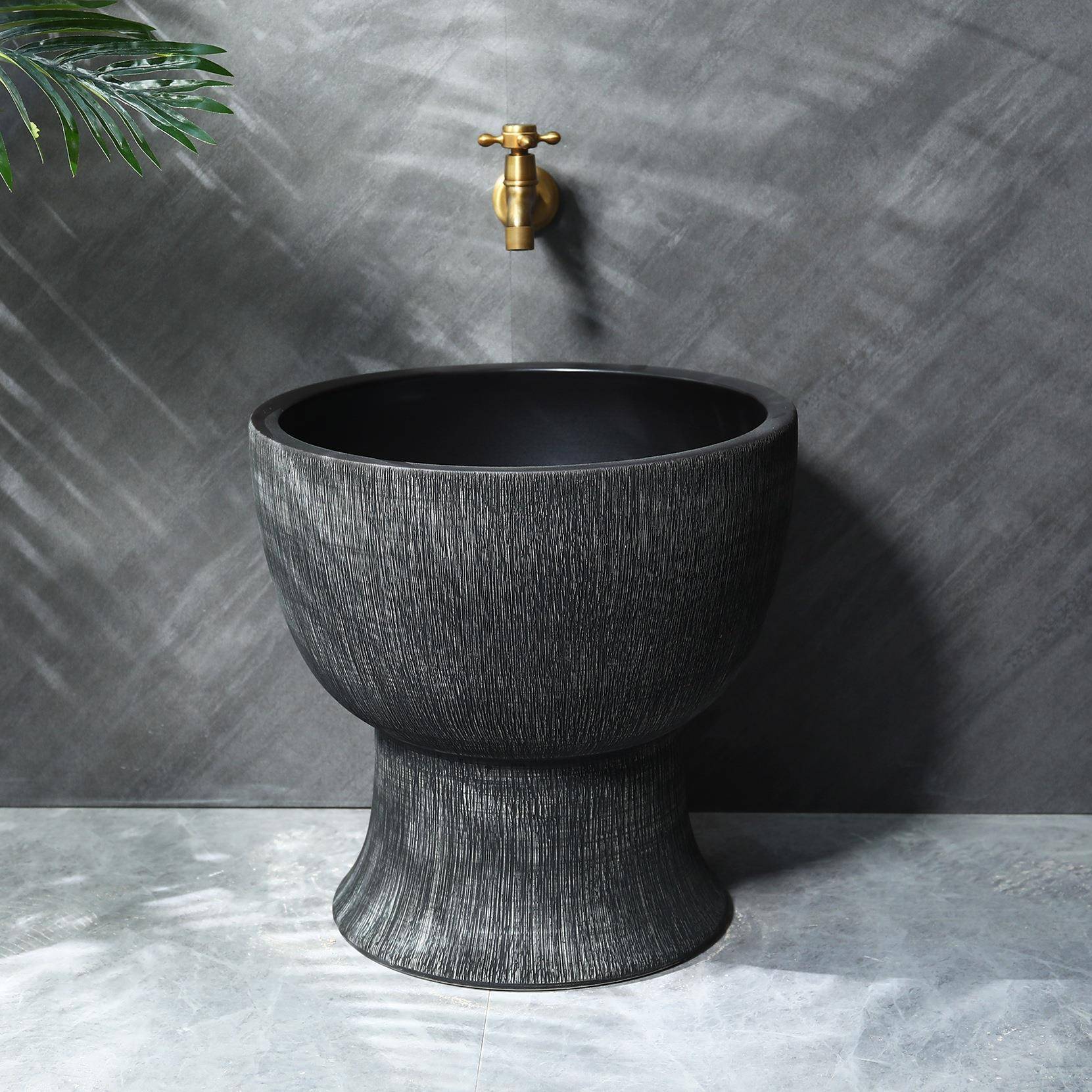 黑色拉丝陶瓷洗拖把槽池卫生间地盆大号拖布池落地式小号墩布池盆