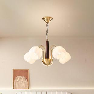 简约奶油风客厅吊灯美式 田园胡桃木卧室灯中古vintage创意设计灯