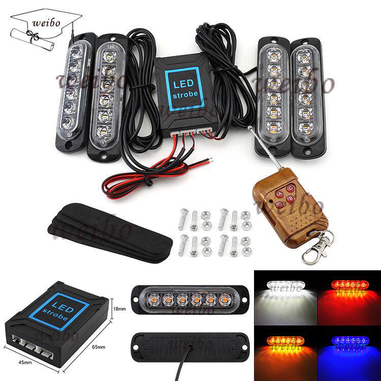 WB汽车货车一拖四边灯红蓝中网爆闪灯6LED日行灯无线遥控18种模式