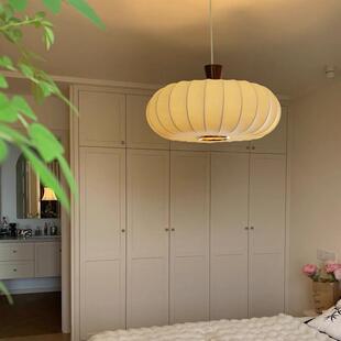 蚕丝法式中古vintage卧室南瓜灯奶油风书房餐厅南洋复古实木吊灯