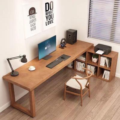 现代简约全实木转角书桌书柜一体家用办公桌靠墙拐角L型写字桌